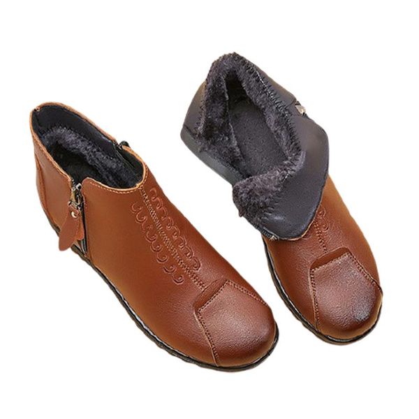 

boots women pu leather ankle ladies zipper non slip platform solid soft round toe short female mid heel elegant outdoor, Black