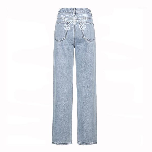 

women's jeans women fashion trousers hip butterfly print y2k harajuku streetwear casual baggy straight high waist mom denim oversize 90, Blue