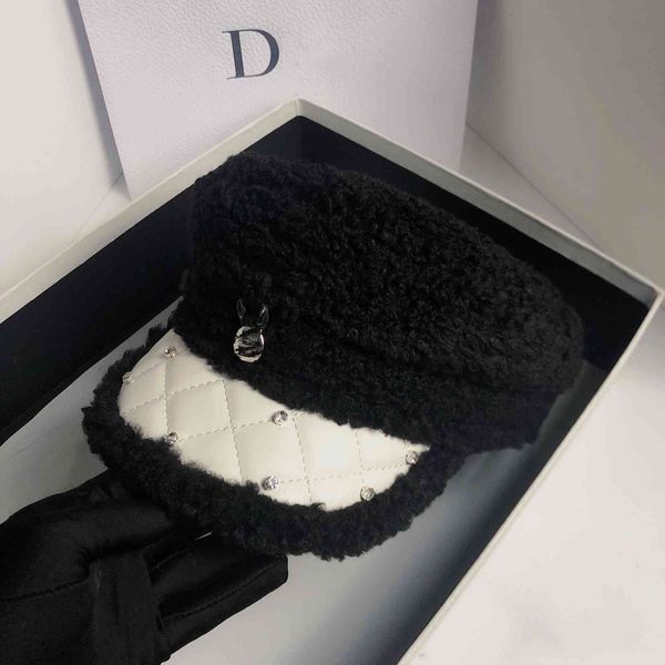 

new cashmere navy hat fashion star in autumn and winter, Black;white