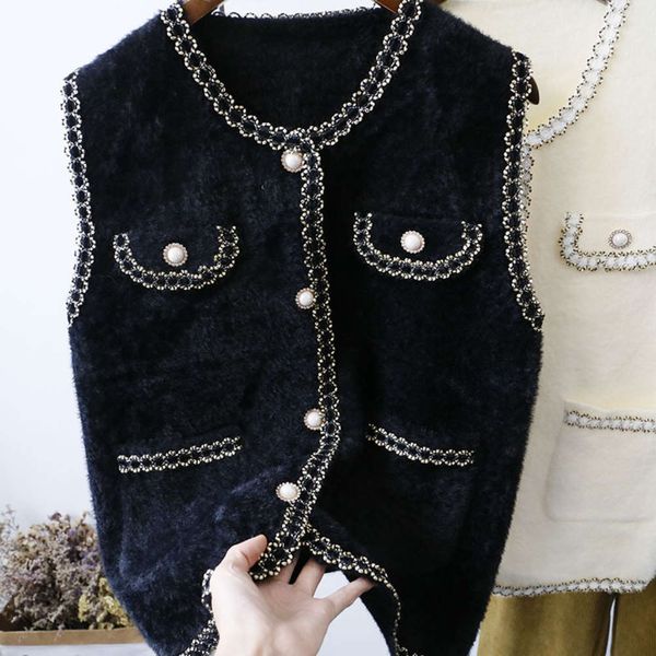 

autumn winter knitted vest women's wear small fragrance mohair, White