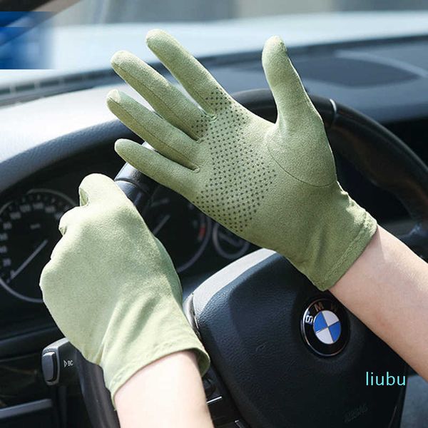 

new suede sun protection gloves male female summer thin short style anti-slip driving gloves sweat absorption mittens sz008w, Blue;gray