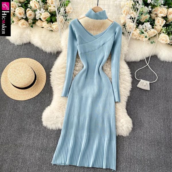 

casual dresses women plunge v-neck solid knitted pullover sweater dress, Black;gray