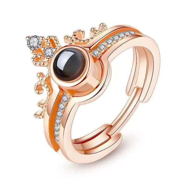 

rose gold plated i love you 100 languages projection crown shape ring for women gift adjustable size, Golden;silver