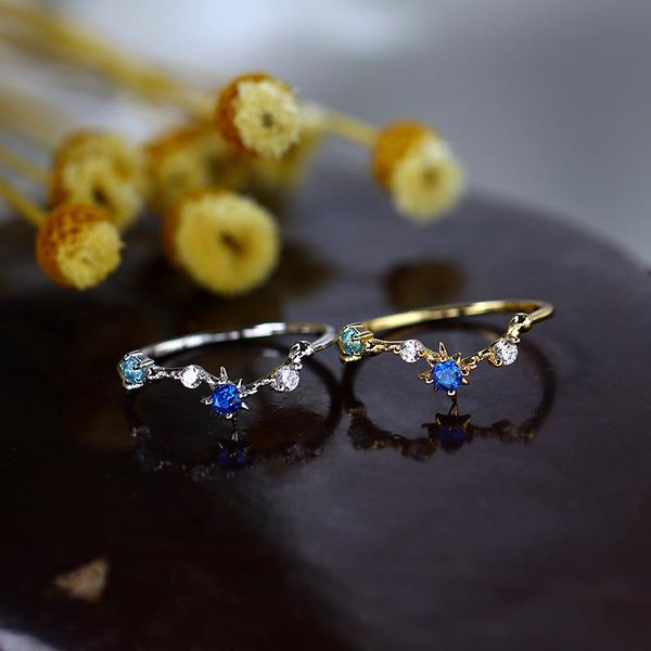

wedding rings cute polaris starburst stacking ring sv925 gold thin vermeil girls birthday gift blue stone constellation north star, Slivery;golden