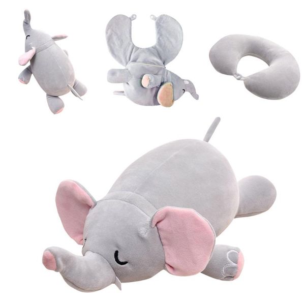 

pillow cute elephant pig bear deformable u-shaped plush travel cartoon animal car headrest doll multi-functional storage