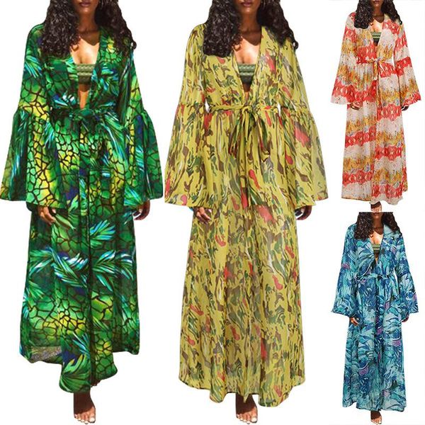 

ethnic clothing african dresses for women 2021 summer long sleeve printing plus size dress clothes, Red