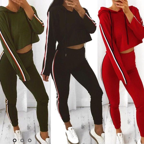 

striped crop solid suit set 2021 women tracksuit two-piece sport style outfit jogging sweatshirt fitness lounge sportwear, Gray