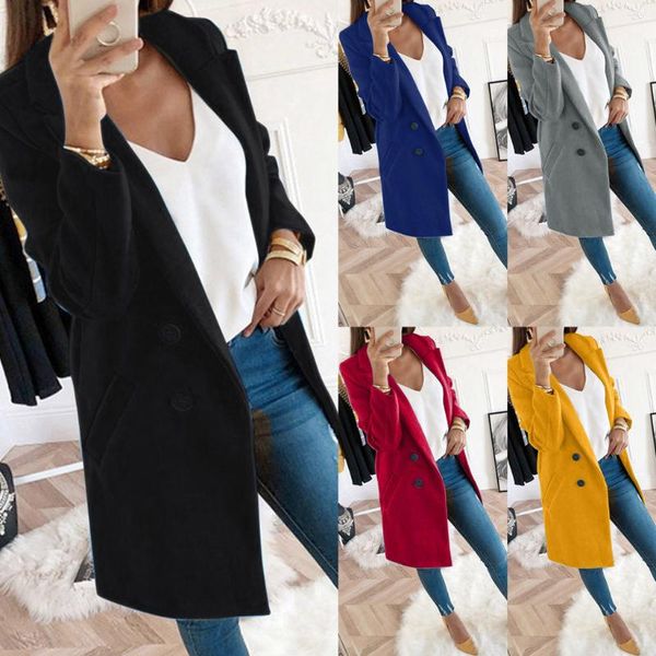 

women's wool & blends woman jackets artificial elegant blend coat slim female autumn long coats women winter warm outerwear jacket, Black