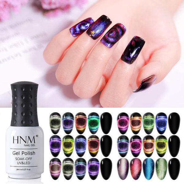 

nail art kits hnm 8ml 9d chameleon cat eye gel 7pcs set+1pcs magnet soak off base coat uv led long lasting primer black need
