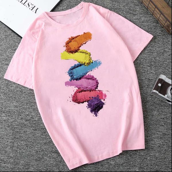 

3d finger nail paint color printed summer new women pink shirt tshirt female tee shirt ladies clothes, White