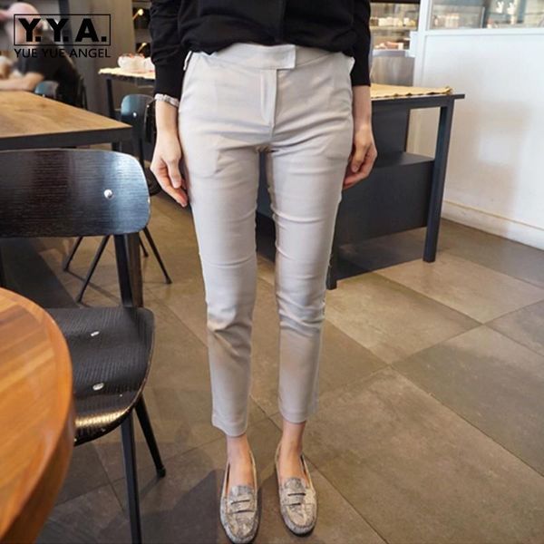 

women's pants & capris women summer thin ankle length pencil office ladies work slim fit trousers female solid color casual suit 2xl bl, Black;white