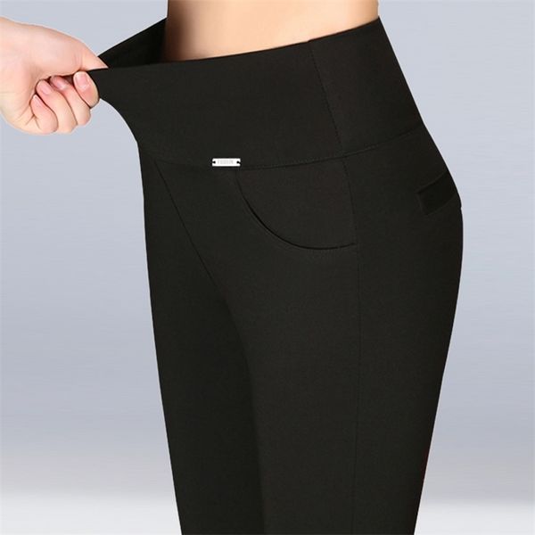 

women high waist pants plus size pencil elegant ladies stretch casual trousers female outwear skinny leggings 210915, Black;white