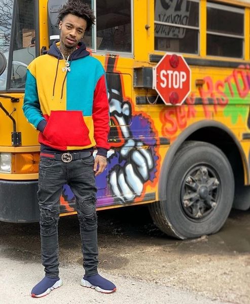 

multi-color burst hooded loose hip-hop fashion brand men's sweater block kg-554, Black