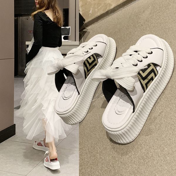 

luxury slippers cool slipper wear the korean fashion comfortable muffin thick bottomed lazy sho in summer 2021, Black