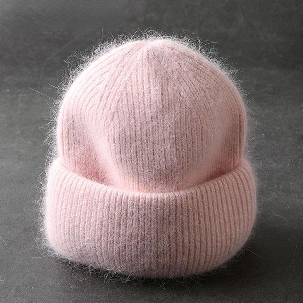 

beanies 2021 fashion fabbit fur soft warm fluffy winter hat for women angora knitted skullies female bonnet woman knit cap