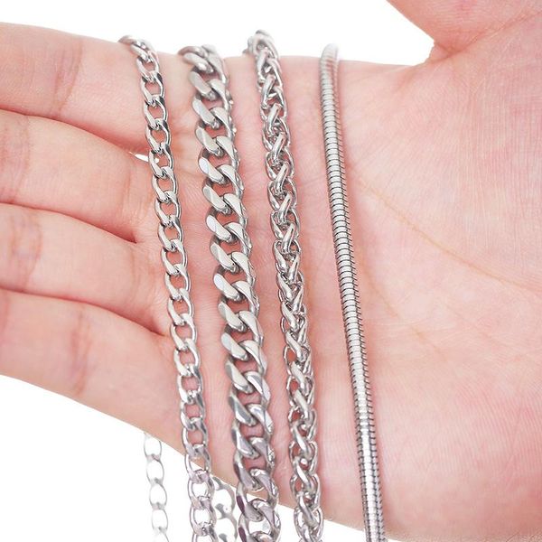 

chains 1mm to 5mm real stainles steel mens necklace silver color filled rope /box /snake/ curb link 18inch 20inch 22inch 24inch