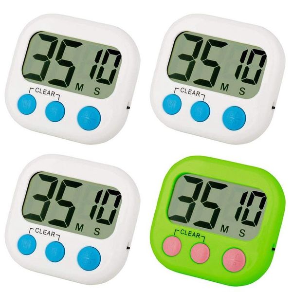 

kitchen timers timer 4 pack small digital electronic loud alarm, magnetic backing, on/off switch, minute second countdown, white