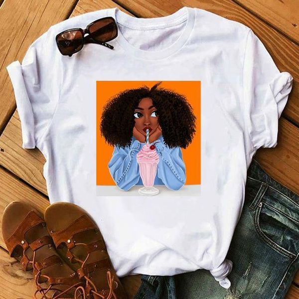 

cool melanin black girl printed female t-shirt harajuku t-shirts for women summer new hip hop t shirt femme vogue, White