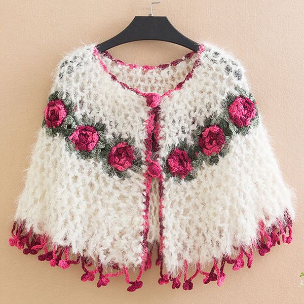

women's sweaters cloak crocheted jacket spring and autumn fashion shawl with western style short sweater, hollow mohair knitted ca, White;black