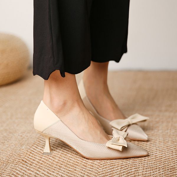 

sandals 317- high heels women's thin spring nude wedding shoes celebrity single bow pointed rtv4, Black