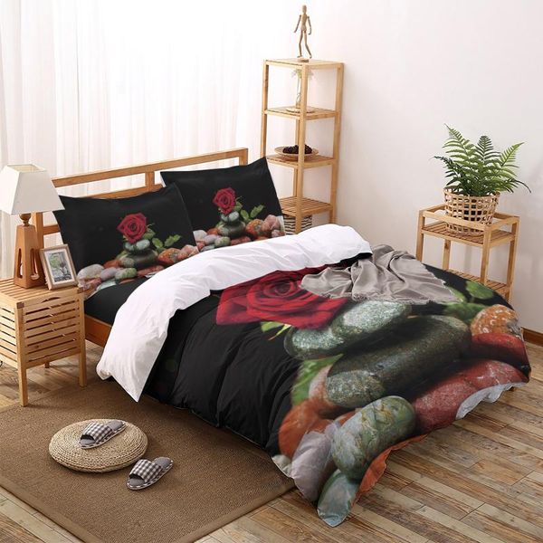 

bedding sets rose flower pebbles black set for bedroom soft bedspreads bed home duvet cover quilt pillowcase