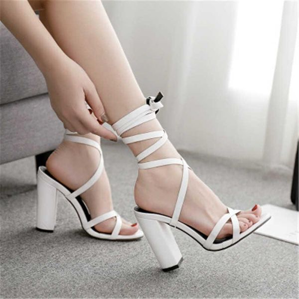 

dress shoes 2021 summer ankle strap women 11.5cm high heel sandals cross-tied square party white brown eu 35-40, Black