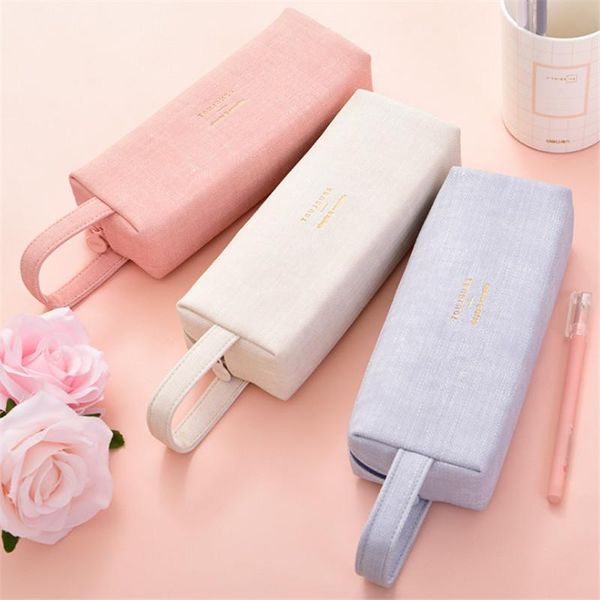 

simple small fresh zipper pencil case high capacity student cartoon lovely canvas storage bag