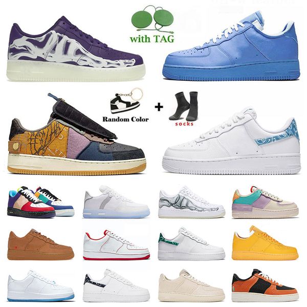 

new arrival 1 one low designer basketball shoes skeleton purple paisley black white gum mca cactus jack utility white uv reactive trainers s