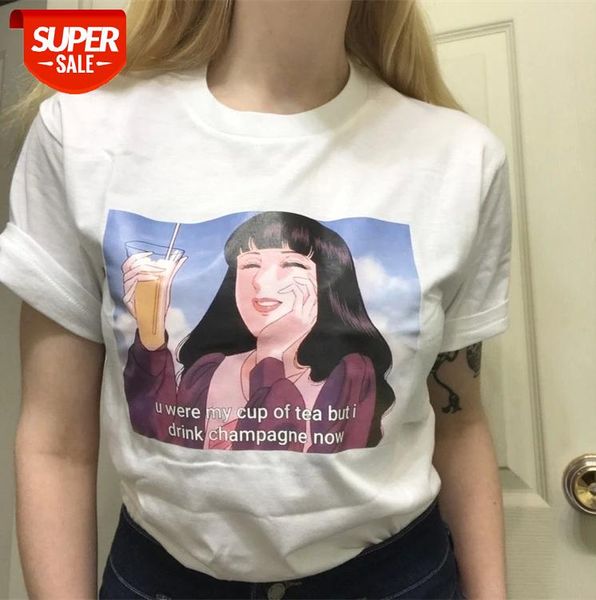 

sunfize hjn u were my cup of tea but i drink champagne now printed t shirt women funny printing tee #ji6r, White