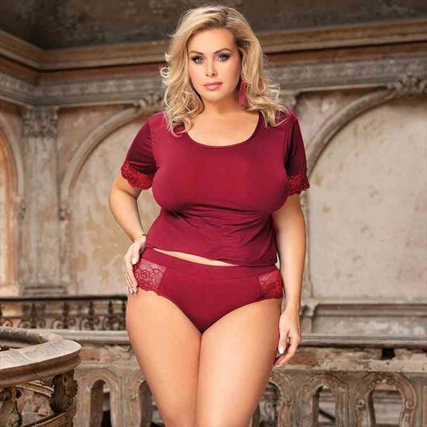 

pyjama pour femme en cotton lace short sleeve fat sleepwears pajama sets o neck plus size suit pyama woman set, Black;red