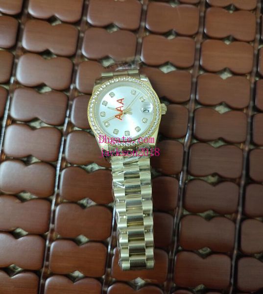 

luxury mens watches 278288 36mm diamond watch white dial calendar asia 2813 movement sapphire glass mechanical 18k yellow gold stainless ste, Slivery;brown