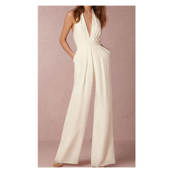 

women's jumpsuits & rompers sleeveless halter jumpsuit, Black;white