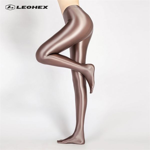 

leohex spandex glossy opaque pantyhose shiny high waist tights stockings yoga pants training women sports leggings fitness, Black