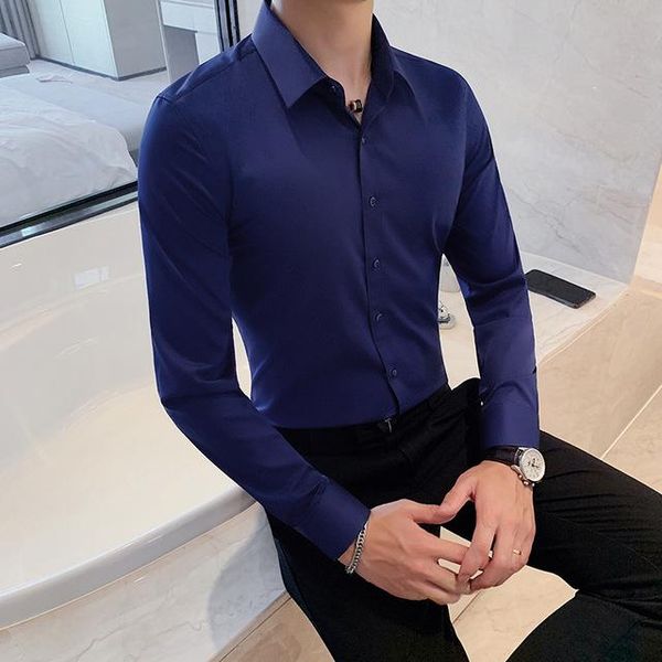

fall 2021 british plain weave shirt men's business suit long sleeve casual slim fit, White;black