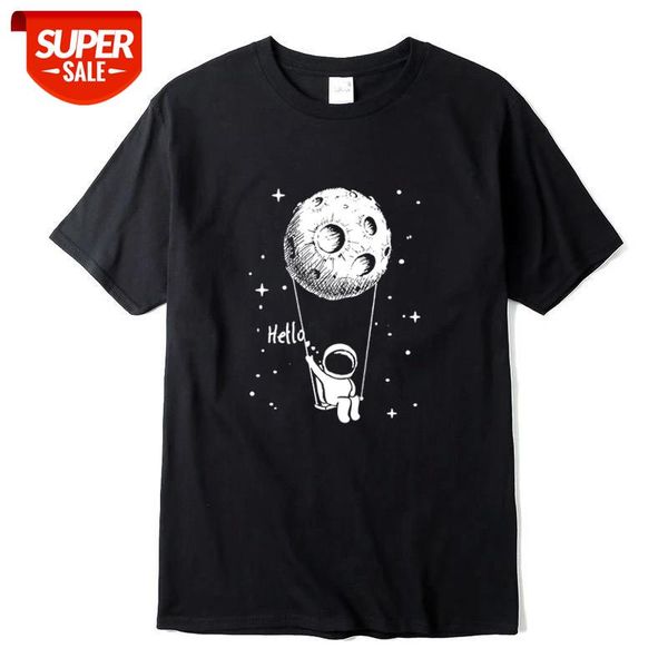 

xin yi men t shirts 100% cotton funny spaceman design printing casual short sleeve cool loose tshirt male t-shirt #4r7z, White;black