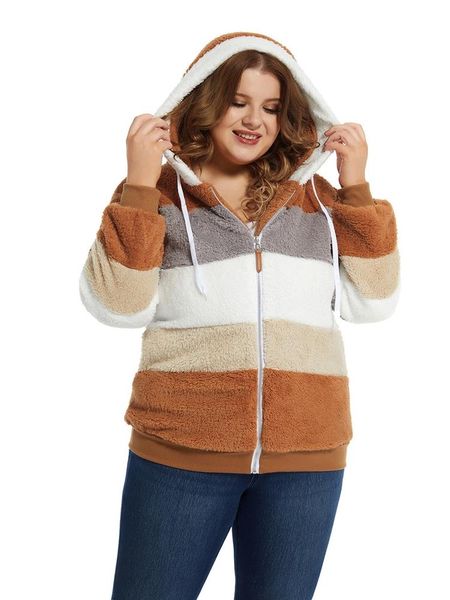 

women's hoodies & sweatshirts 2021 plus size plush hooded sweatshirt 4xl-7xl fashion zipper long sleeve pocket warm sports jacket, Black