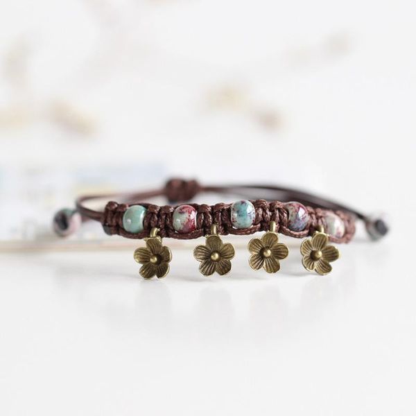 

charm bracelets ladies fashion small fresh ethnic style hand-woven ceramic bracelet, Golden;silver
