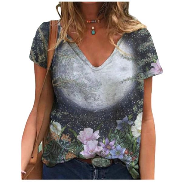 

women's t-shirt women floral print t shirts fashion short sleeve v-neck casual loose ladies summer plus size cotton shirt 2021 clothes, White