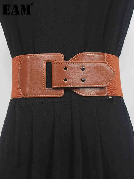 

[eam] pu leather camel irregular long wide elastic belt personality women new fashion tide all-match spring autumn 2022 1de6250 aa220312, Black;brown