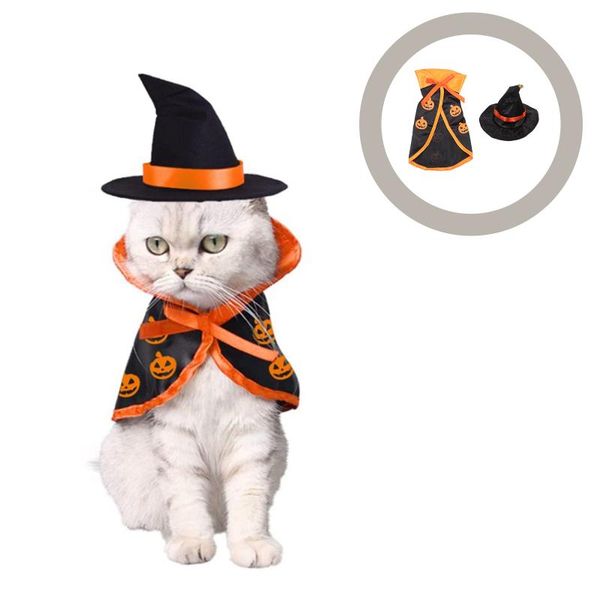

cat costumes 1 set of pet dog decorative printing pumpkin cloak hat
