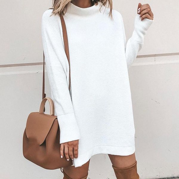 

casual dresses autumn winter women loose long sleeve mock neck knit sweater pullover dress, Black;gray