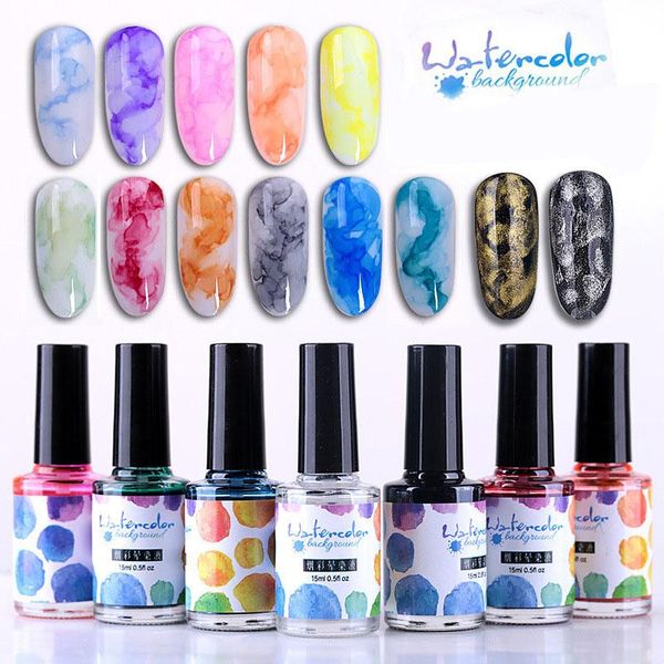 

nail art kits 15ml watercolor ink polish color blossoming smoke effect quick dry whiter purple clear gel diy design