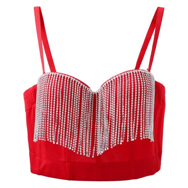 

women's tanks & camis 2021 short beading tassel rhinestones female crop with built in bra push up bralette solid fashion, White