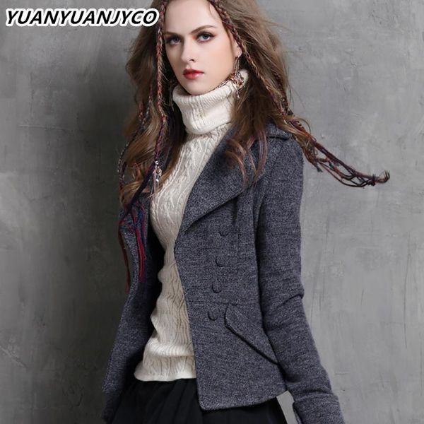 

yuanyuanjyco winter women short indie folk polyester wool blazers djxz1 cropped double breasted button coat long sleeve jacket, White;black