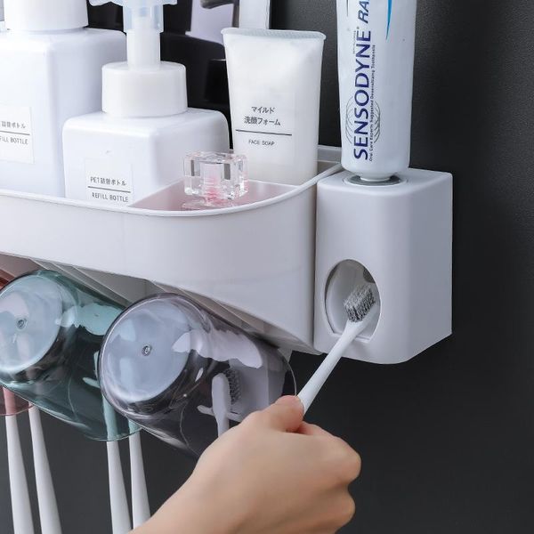 

bath accessory set automatic toothpaste dispenser squeezer toothbrush holder makeup storage rack hair dryer shelf bathroom cosmetic organize