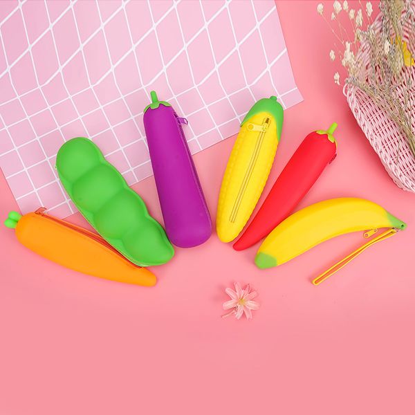 Saco de Pena De Silicone à Prova D 'Água Saco De Alta Capacidade Estudo Sacos de Lápis para Crianças Originalidade Vegetais Berinjela Pepper Milho Banana Portátil 6jy Q2