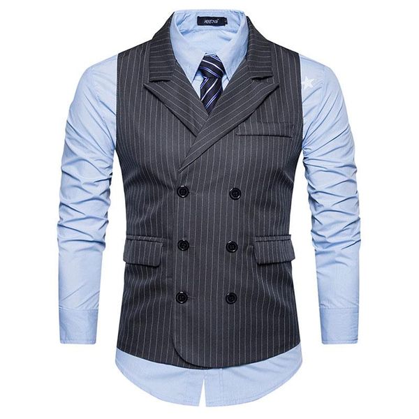 

men's vests mens british gentlemen 6 buttons vertical striped for male slim fit mans suit sleeveless waistcoat or tuxedo, Black;white