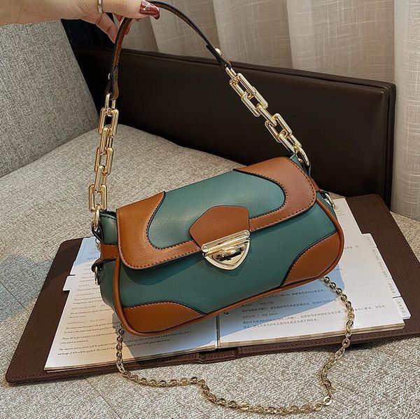 

wholesale women bag elegant atmosphere contrast leathers shoulder bags street trend stitching leather chain handbag joker leatheres fashion, Black;red