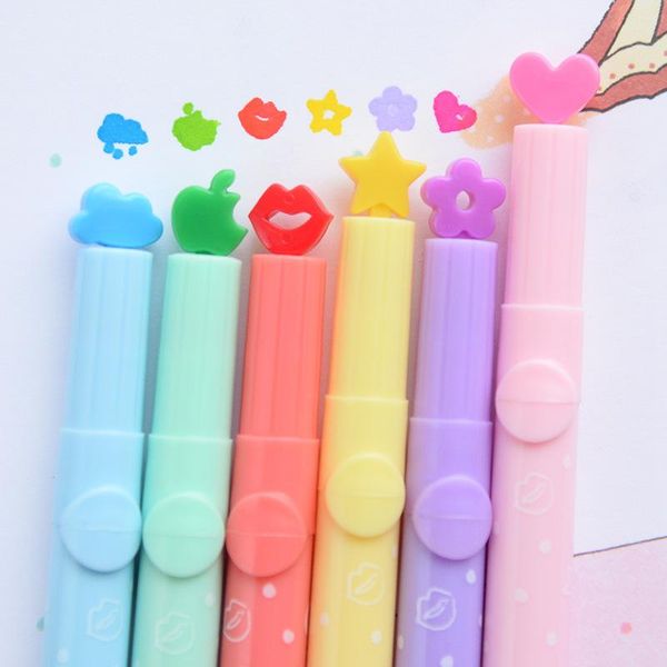 

highlighters clouds lipstick pattern stamp highlighters, kawaii print cute pen papeleria ,colored marker school supplies jd006, Black;red