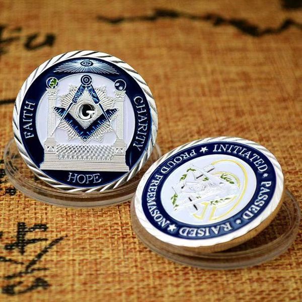 

50pcs non magnetic masonic commemorative badge craft ason medal silver plated coin association under a brotherhood of man